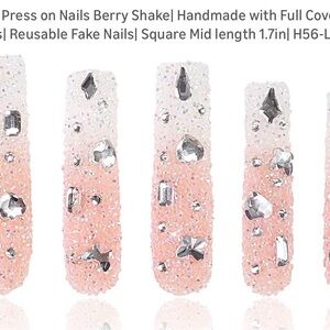 Lovful Press on nail Berry Shake Handmade, Rhinestone Press-On Nails